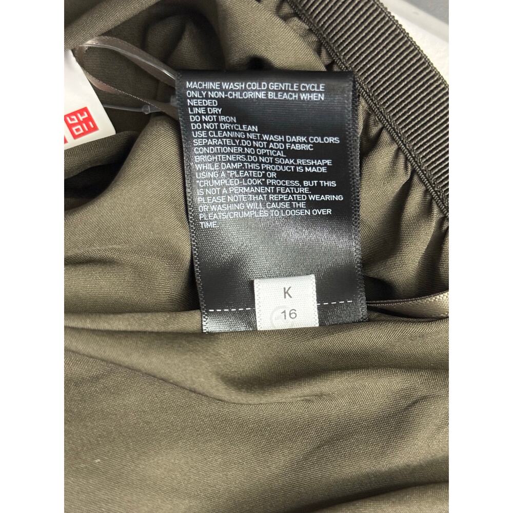 Uniqlo Chiffon Tiered Skirt Printed Olive Pleated Maxi Midi Elastic Waist L - Picture 8 of 10